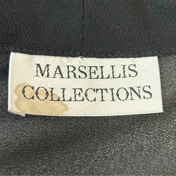 Vintage Marsellis Sheer Blouse Ruffle Collar Open Long Sleeve Black Medium - Picture 12 of 14